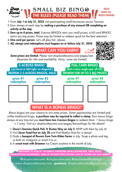 Tacoma Small Biz BINGO Card