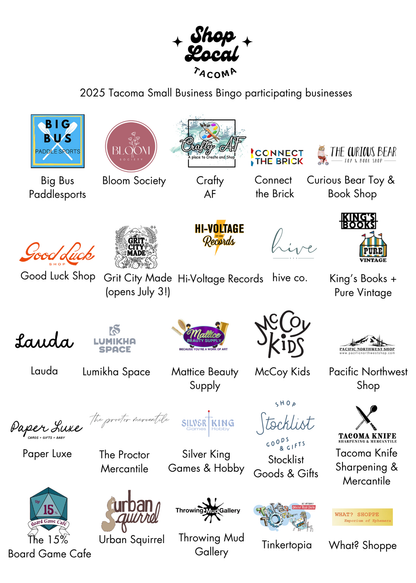 Tacoma Small Biz BINGO Card