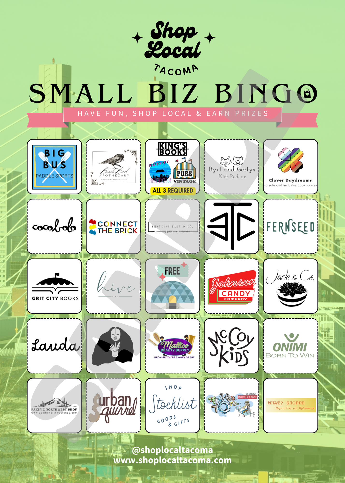 Tacoma Small Biz BINGO Card